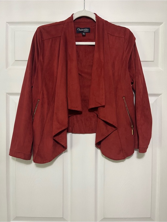 Chadwicks Jackets & Blazers - Chadwicks Women's Rust Draped Open Front Faux Suede Moto Jacket Petite Medium
